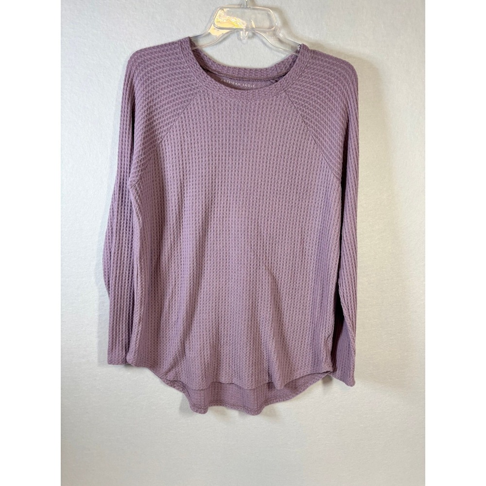 American Eagle Womens Small Purple Waffle Knit Long Sleeve Thermal Top Raglan